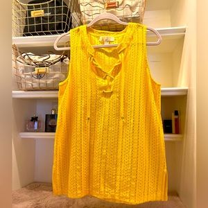 Michael Kors Women's Yellow Sleeveless Knit Top summer lace up gold hard wear M